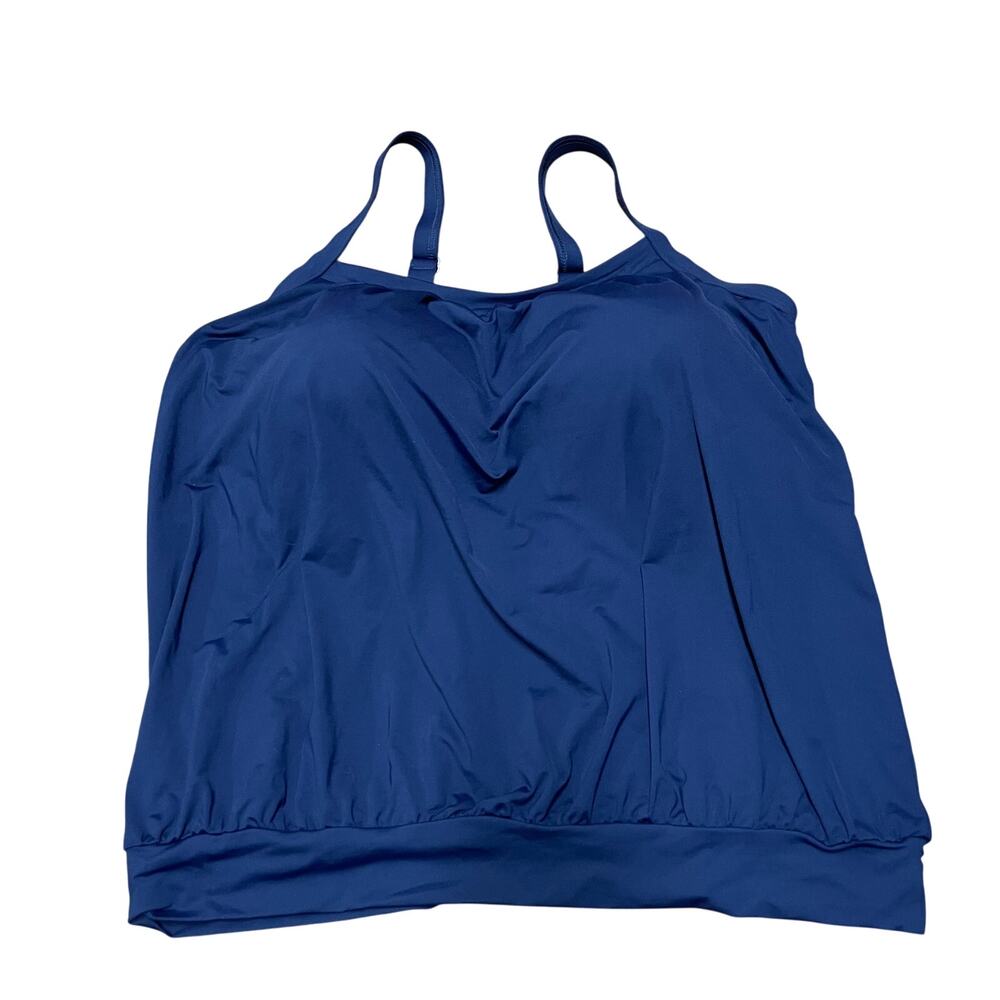 Lands End Womens Solid Navy Blue Tankini Swim Top Drape Banded 18DD Molded Cups